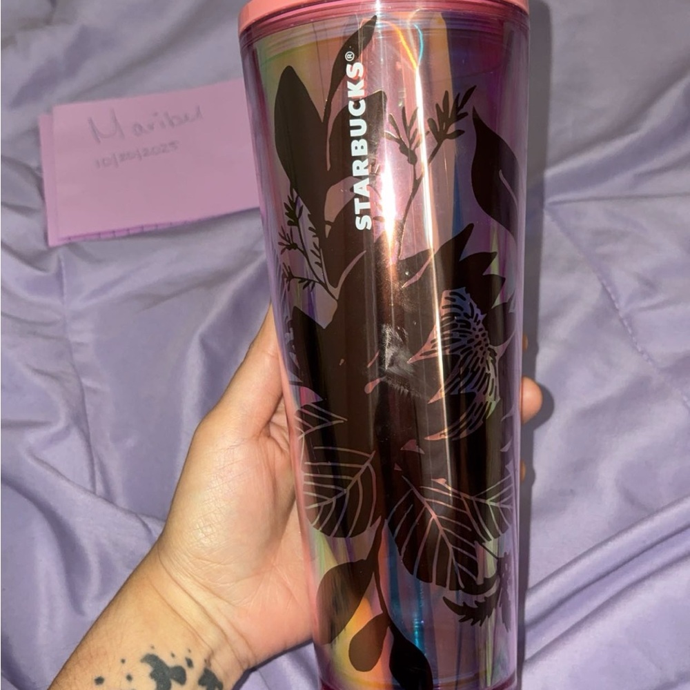 Starbucks Multicolor Tumbler with Black Leaf Design
